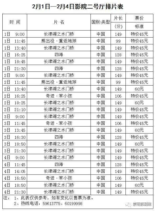 崇明影剧院最新排片表概览，最新排片表一览无余